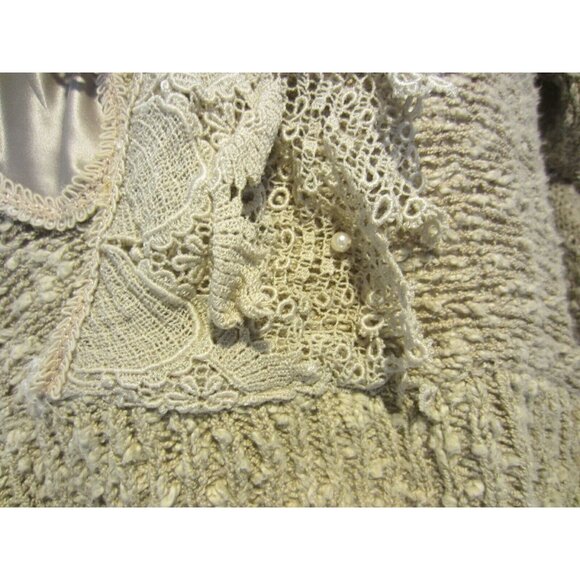 BONNIE & BILL by Holly ecru sweater top pearl lace V Neck Women S VINTAGE - Picture 3 of 6